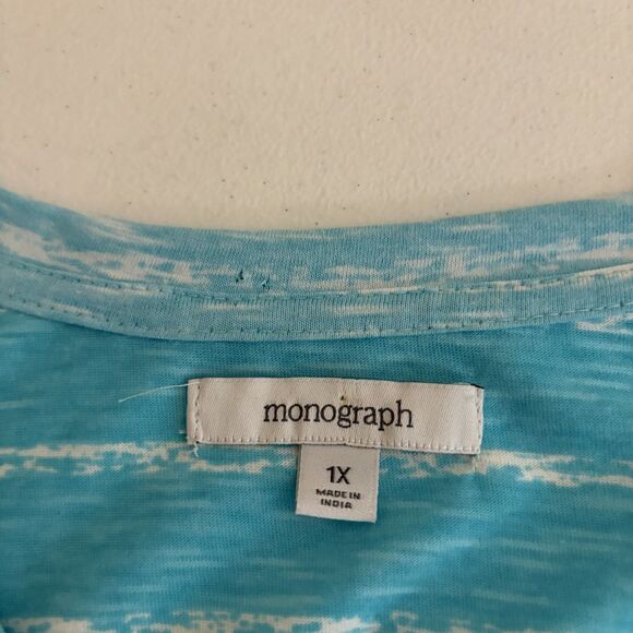 Monographic T-Shirt Women's 1X Blue Round Neck Striped Casual Tunic Top NWT - Picture 8 of 10
